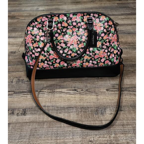 NWOT Coach Posey Cluster Floral Sierra Satchel Black/Pink # F57622 - Picture 2 of 12